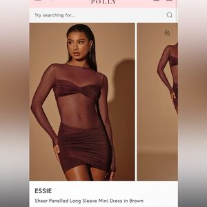 Oh Polly Essie Sheer Panelled Long Sleeve Mini Dress in Brown
